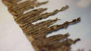 Fragments of the dead sea scrolls photographed in a lab in Jerusalem, Israel in 2012.