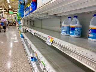 A nearly empty shelf of bleach at a store in Georgia amid the coronavirus pandemic.