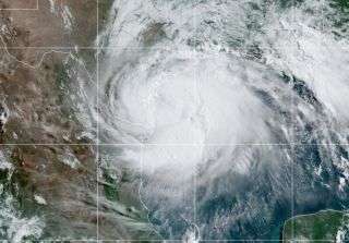Hurricane Hanna seen from above on Saturday, July 25, 2020.