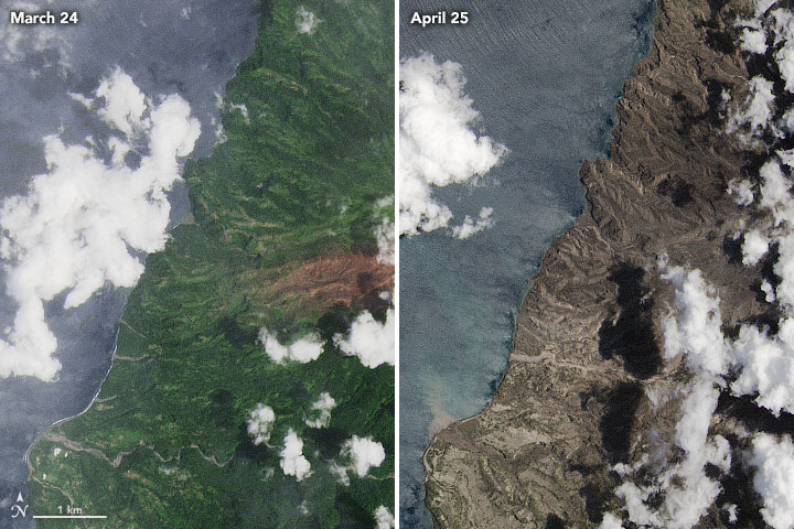 St. Vincent before and after the eruption