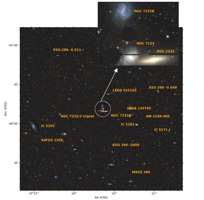 MeerKAT has seen the flecks in the galactic group NGC 7232