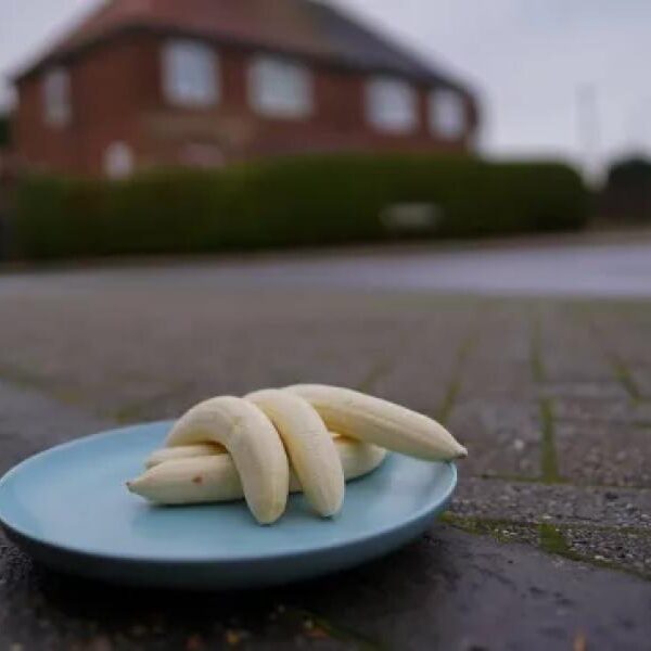 A plate of peeled bananas appears on the same street every month – no one knows why