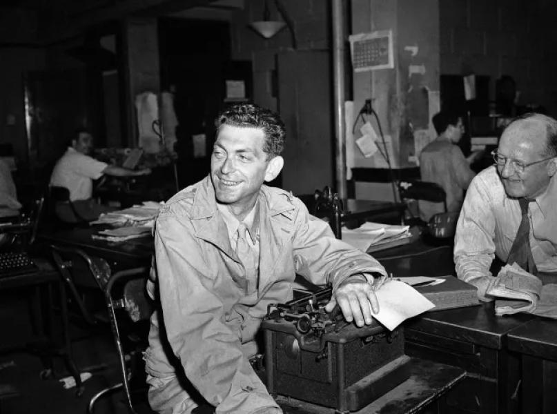 Edward Kennedy, a veteran foreign correspondent for the Associated Press, arrived in Boston, Massachusetts, on June 24, 1943, for his first leave since the war began and was soon back at his typewriter taking pictures. Kennedy covered the campaigns in the Middle East and North Africa from the time Italy fired its first shot in 1940 until the Axis was routed from Tunis and Bizerte, Tunisia. (AP Photo)