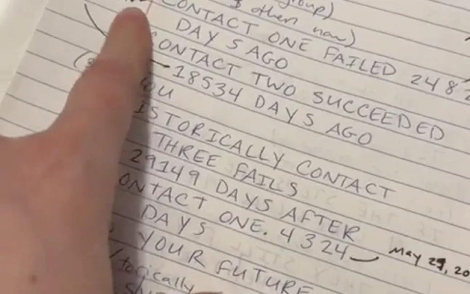 Handwritten notes of a woman's conversation with a ghost