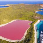 Australia's pink lakes: the remains of ancient rivers that are now teeming with microbes that create pink pigments.
