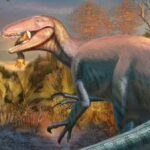 A giant dinosaur with “brushcutter-like claws” and a crocodile leg still in…