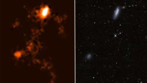 Cosmic Link & Unprecedented Tail Found Between Tiny Galaxies.