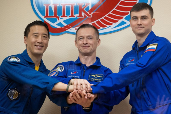 NASA astronaut Jonny Kim (L), and Roscosmos cosmonauts Sergey Ryzhikov (C), and Alexey Zubritskiy are scheduled to depart the International Space Station on Monday, ending their 245-day mission. Photo by Joel Kowsky/NASA/UPI