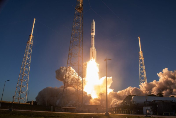 United Launch Alliance (ULA) Atlas V rocket pictured in June lifting off from Space Launch Complex 41 at Cape Canaveral Space Force Station in Cape Canaveral, Fla. ULA launched its Atlas V rocket fitted with 27 more Amazon Leo satellites for its Internet megaconstellation from Cape Canaveral at 3:28 a.m. EST. File Photo by Pat Benic/UPI