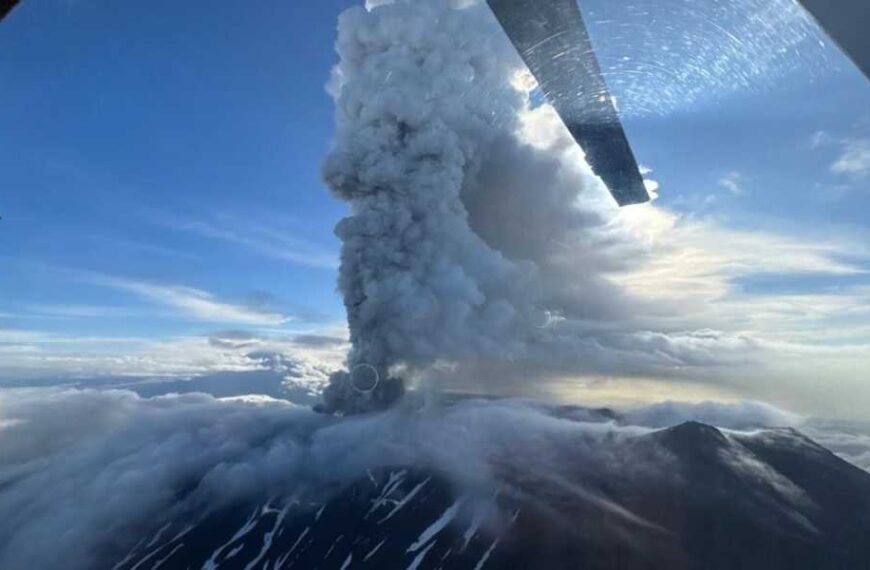 A dormant volcano has erupted in Russia for the first time in…
