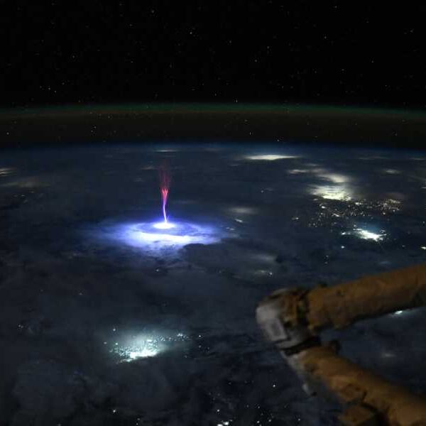 Astronaut Photographs Giant Red ‘Jellyfish’ Over North America During Upward Lightning